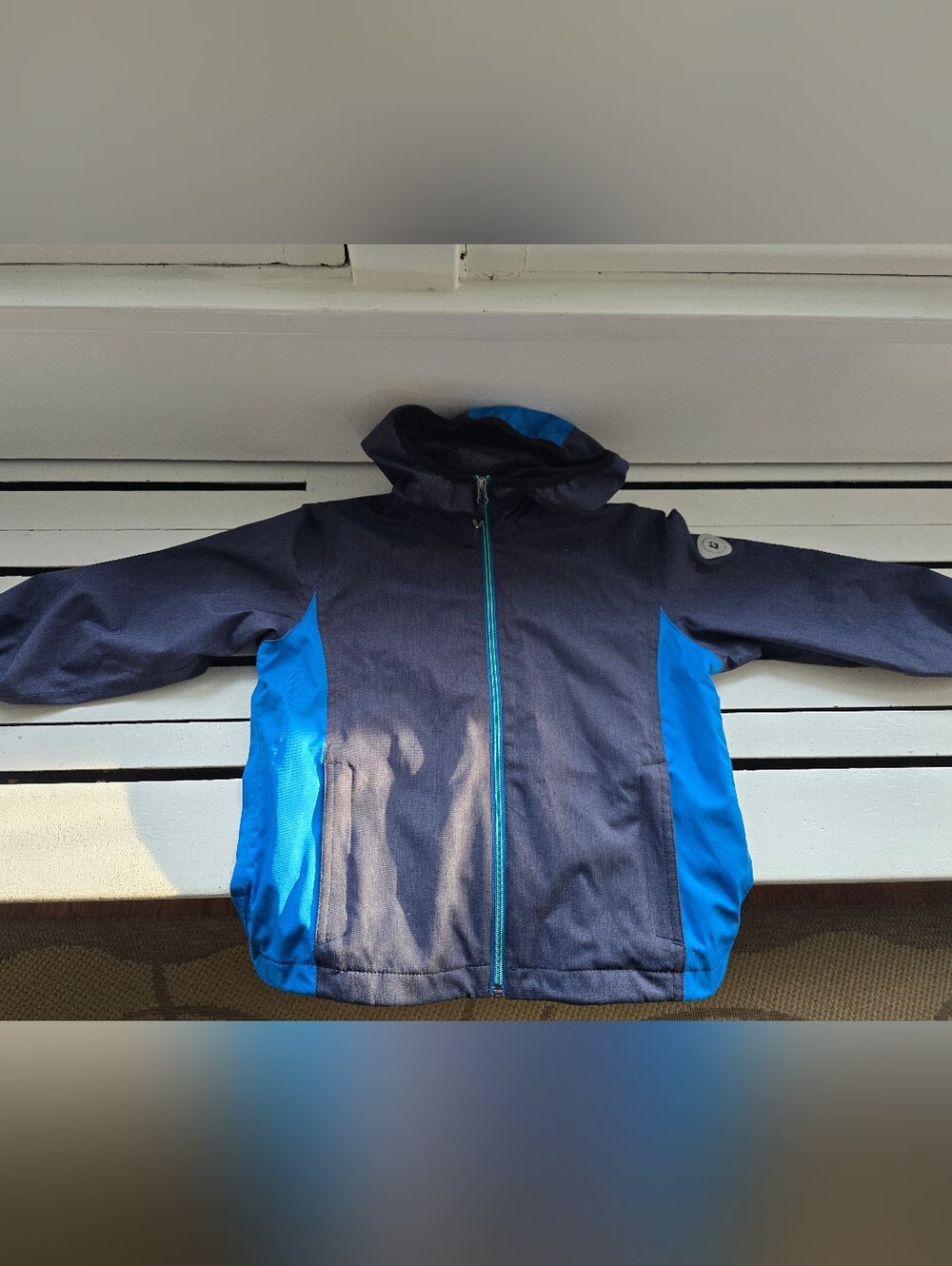 Kids Hooded Windbreaker Jacket — Navy & Bright Blue